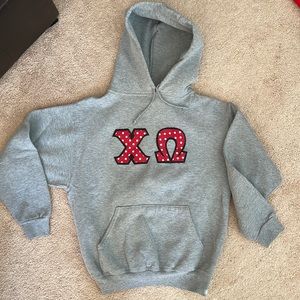 Chi Omega Greek double stitched letters sweatshirt - gray and red - size medium